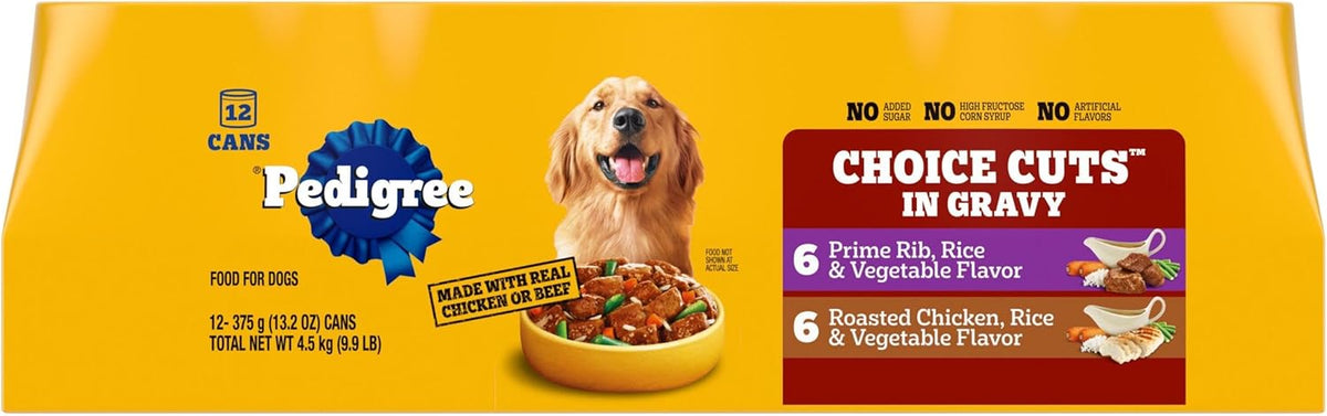 Pedigree Choice Cuts In Gravy Adult Canned Wet Dog Food Prime Rib Multipack, 13.2 oz. Cans (12 Count, Pack of 1)