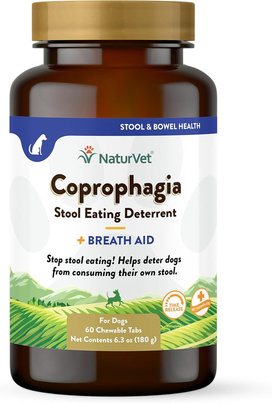 NaturVet – Coprophagia Stool Eating Deterrent Plus Breath Aid | Deters Dogs from Consuming Stool | Enhanced with Breath Freshener, Enzymes & Probiotics | 60 Chewable Tablets