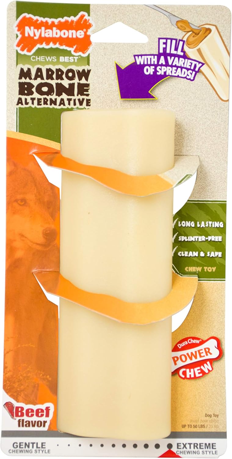 Nylabone Marrow Bone Alternative Power Chew Toy for Dogs, Dog Toys for Aggressive Chewers, Beef Flavor, Large