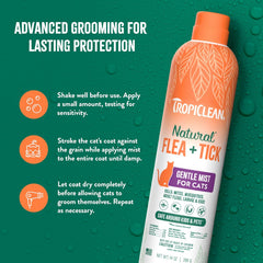 TropiClean Cat Flea and Tick Treatment Spray, Continuous Gentle Mist, Prevent & Control by Contact, Powerful & Natural Defense 14 oz