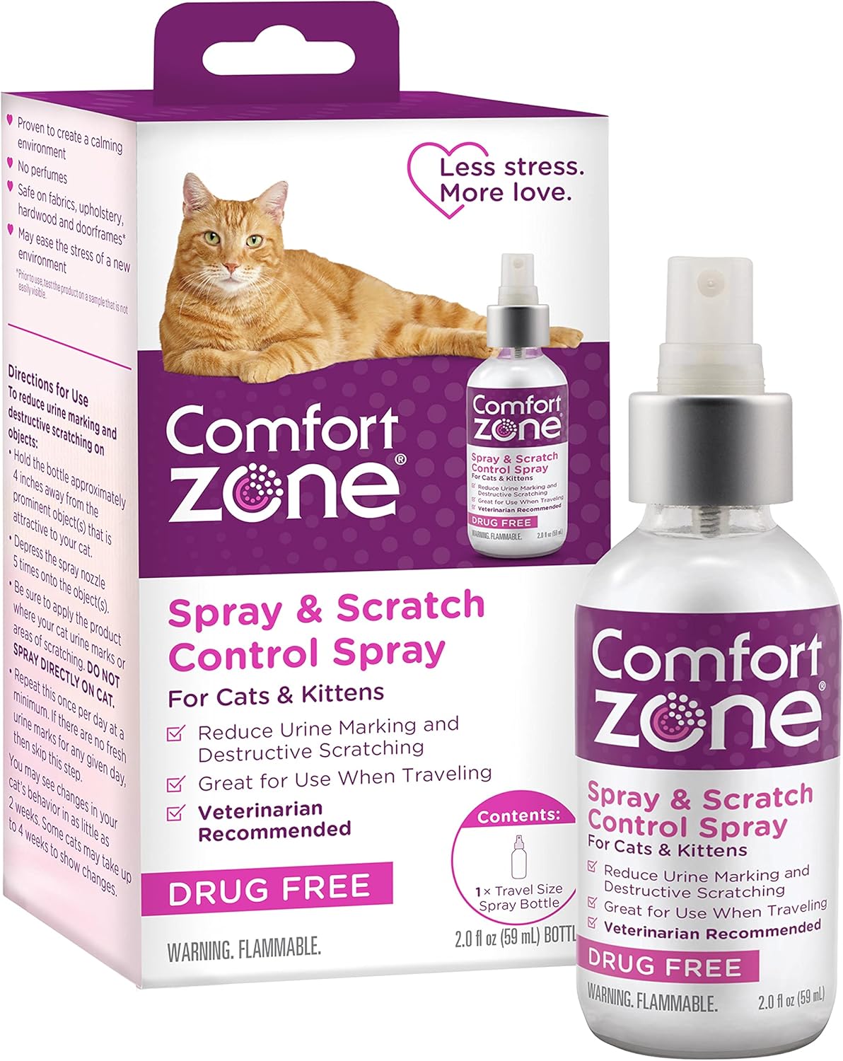 Comfort Zone Cat Calming Pheromone Spray: Travel Size (2 oz); Proven to Reduce Destructive Scratching, Urine Marking, and Stress
