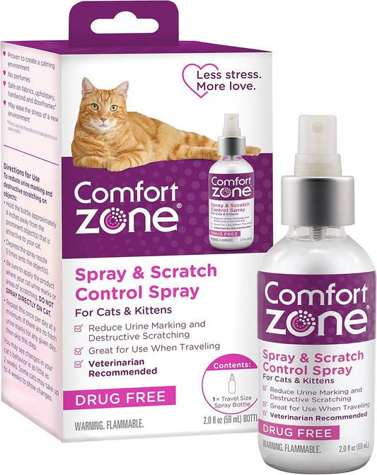 Comfort Zone Cat Calming Pheromone Spray: Travel Size (2 oz); Proven to Reduce Destructive Scratching, Urine Marking, and Stress