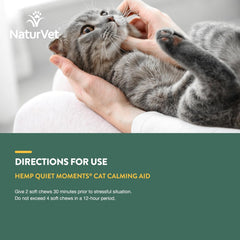 NaturVet Hemp Quiet Moments Plus Hemp Seed for Cats, 60 ct Soft Chews, Made in USA