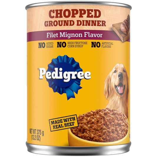 Pedigree Meaty Ground Dinner Filet Mignon Flavor Canned Dog Food 12pk , 13.2 Ounces