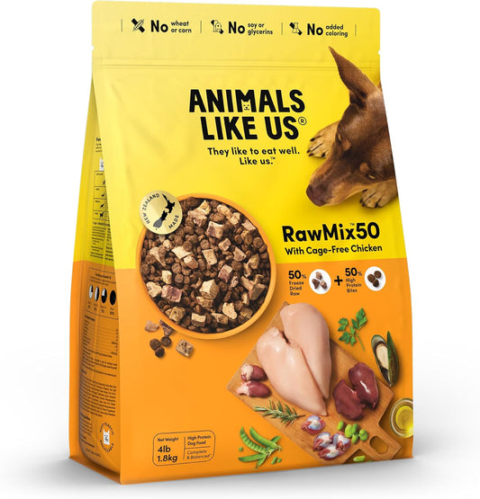 Animals Like Us - RawMix50 Premium Freeze-Dried Raw Cage-Free Chicken Recipe Dog Food, Protein Rich, Includes Kibble, Non-GMO, No Wheat or Corn, 4 lbs