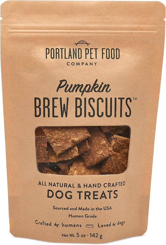 Portland Pet Food Company Pumpkin Brew Biscuit Dog Treats (1 Pack, 5 oz Bag) – All Natural, Human-Grade, USA-Sourced and Made, CRAFTED BY HUMANS LOVED BY DOGS