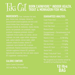 Tiki Cat Born Carnivore Indoor Health, Trout & Menhaden Fish Meal, Grain-Free Baked Kibble to Maximize Nutrients, Dry Cat Food
