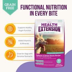 Health Extension Grain Free Salmon & Sweet Potato Dry Dog Food - Whole Foods Ingredients Formula with Omega 3 & Antioxidants for All Life Stages Dogs