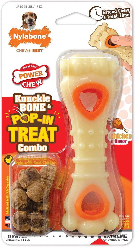 Nylabone Knuckle Bone Pop-In Treat Toy Power Chew Toy for Dogs, Interactive Treat Dispensing Enrichment Dog Toy, Long Lasting Chicken Flavor