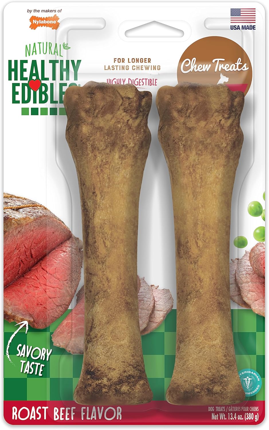 Nylabone Healthy Edibles Natural Dog Chews Long Lasting Roast Beef Flavor Treats for Dogs, X-Large/Souper