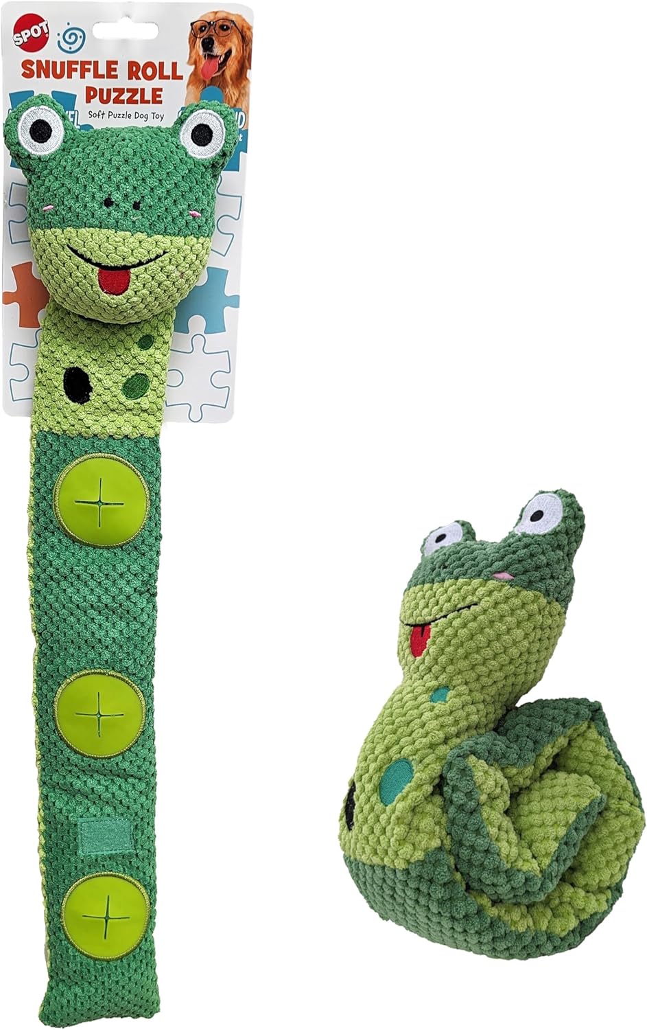 SPOT Snuffle Roll Puzzle Toy, Interactive Feeding Toy for Dogs, Mental Stimulation, 3 Treat Pockets, Crinkle & 2 Squeakers, 25 Inch, Assorted Styles