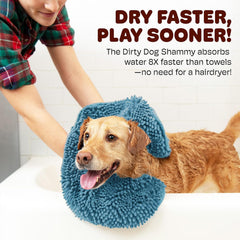 Dog Gone Smart The Dirty Dog Shammy - Fast Drying Plush Shammy Towel with Dual Hand Pockets and Elastic - Super Absorbent Microfiber and Machine Washable -Pacific Blue