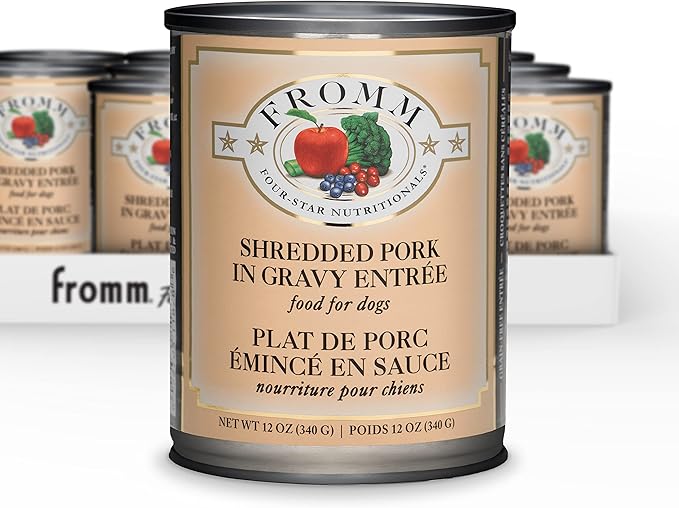 Fromm Four-Star Nutritionals Shredded Pork in Gravy Entrée Dog Food - Premium Wet Dog Food - Pork Recipe - Case of (12) 12 oz Cans