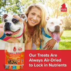 PLATO Small Bites Dog Treats, Natural Bite Sized Real Meat & Chicken Flavor, Grain Free & High in Protein, Air Dried Authentic Ingredients, 2 Calories Per Treat, Made in the USA