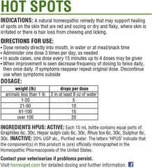 HomeoPet Hot Spots, Safe and Natural Cat and Dog Skin-Soothing Medicine for Red, Irritated, and Flaky Pet Skin, 15 Milliliters