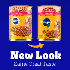 Pedigree Chopped Ground Dinner Adult Canned Soft Wet Dog Food Beef Flavor, 22 oz. Cans EA