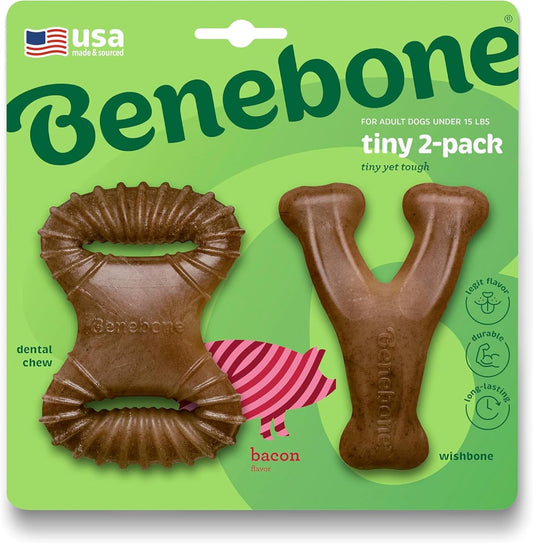 Benebone Tiny 2-Pack Dog Chew Toys, Made in USA, Real Bacon Flavor