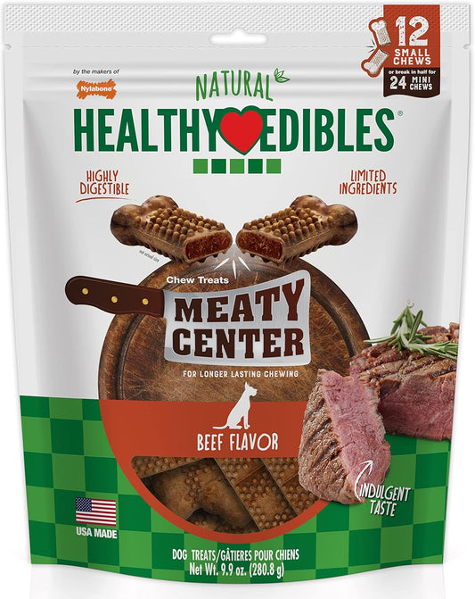 Nylabone Healthy Edibles Natural Dog Chews Long Lasting Meaty Center Beef Flavor Treats for Dogs, Small (12 Count)