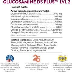 NaturVet Glucosamine DS Plus Level 2 Moderate Care Joint Support Supplement for Dogs and Cats, Chewable Tablets Time Release, Made in The USA, 60 Count