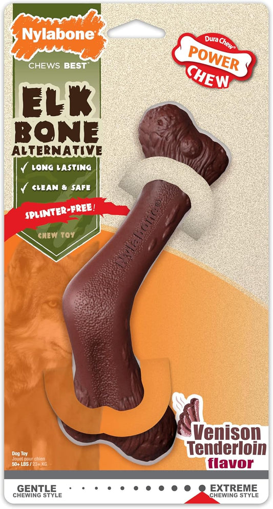 Nylabone Elk Bone Alternative Power Chew Toy for Dogs, Dog Toys for Aggressive Chewers, Venison Flavor, X-Large - 50+ lbs, 1 Count