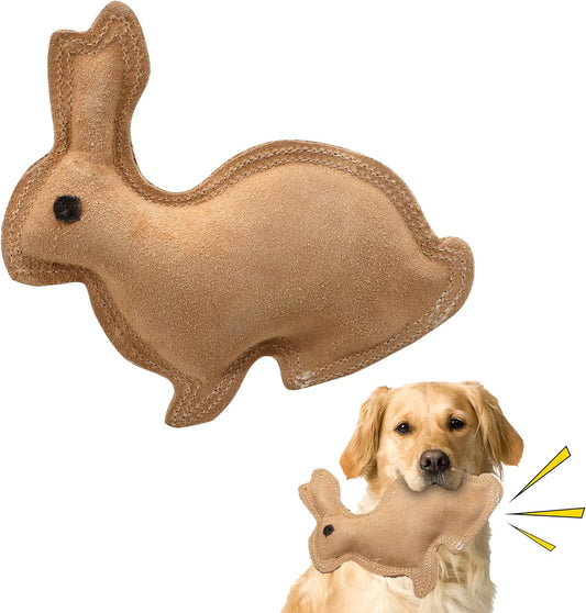 SPOT Dura-Fused Leather Rabbit Dog Toy – Real Leather & Jute, Double-Stitched, Durable Squeaky Chew Toy for Moderate Chewers, Small & Medium Dogs, 7.5in