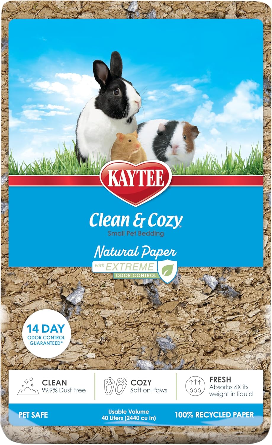 Kaytee Clean & Cozy Natural Paper with Extreme Odor Control Bedding, Made with 100% Recycled Paper