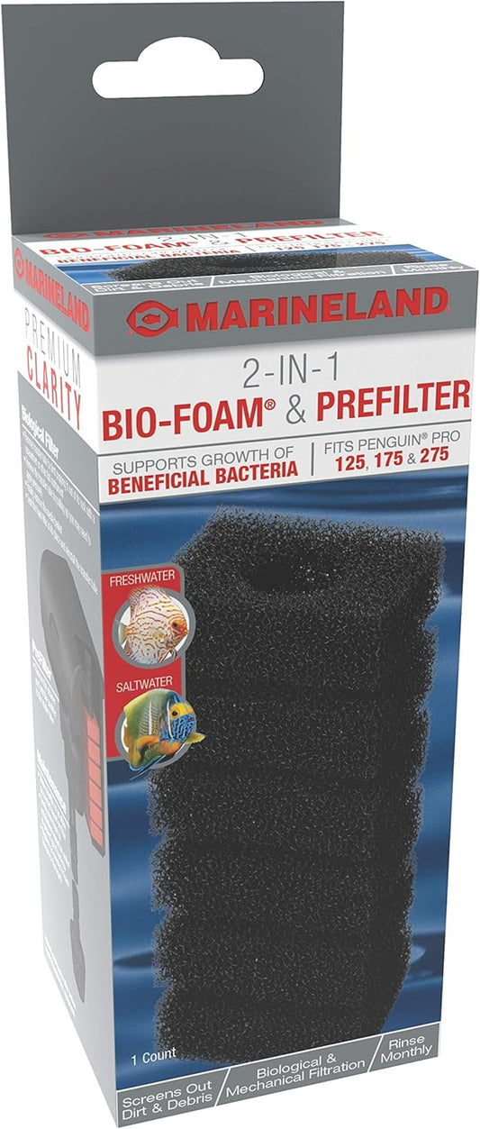 Marineland 2-in-1 Bio-Foam and PreFilter 1 Count, for Biological and Mechanical Filtration, Fits Penguin Pro 125, 175 and 275 Filters