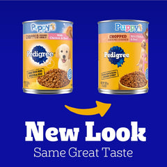 Pedigree Puppy Chopped Ground Dinner Canned Wet Puppy Food with Chicken & Beef, 13.2 oz. Cans (12 Count, Pack of 1)