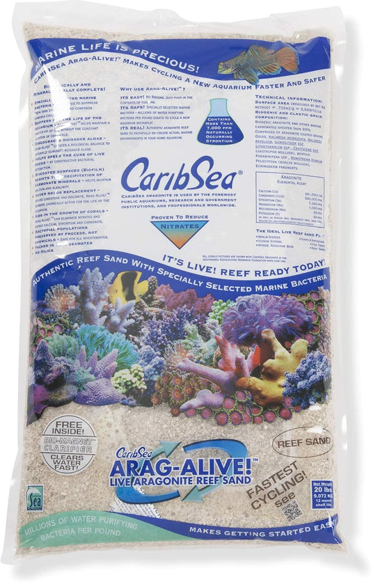 CaribSea Arag-Alive Special Grade Sand - 20 lbs - Natural Aragonite Substrate for Reef & Marine Tanks, Promotes Coral Growth & Biological Filtration