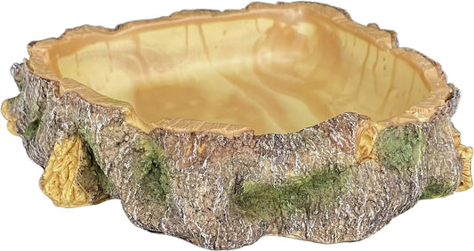 Komodo Polyresin Wood Corner Bowl Large Food & Water Dish | Realistic Tree Trunk Design | Non-Porous Interior is Easy to Clean | Corner Design Saves Space in Tank