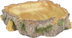 Komodo Polyresin Wood Corner Bowl Large Food & Water Dish | Realistic Tree Trunk Design | Non-Porous Interior is Easy to Clean | Corner Design Saves Space in Tank