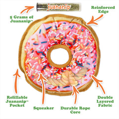 SMARTERPAW Doggijuana | Tuffer Chewer - Interactive Dog Toy with Juananip Refill | Refillable Durable Dog Toy for Engaging Play and Natural Calming (Sprinkled Donut)