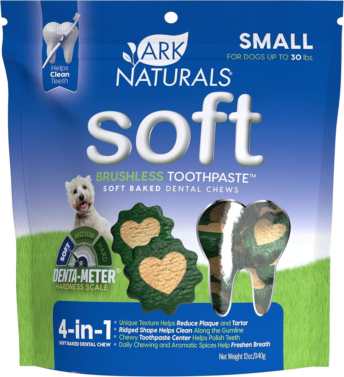Ark Naturals Soft Brushless Toothpaste, Soft-Baked Dog Dental Chew with Toothpaste Center, Freshen Breath, Reduce Plaque & Tartar