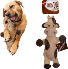 SPOT Dura-Fused Leather Barnyard Animals - Stuffed Dog Toy with Squeaker, Real Leather & Jute Fabric, for Light to Moderate Chewers, Great for Adult Dogs and Puppies - 11in, Assorted Styles, 1 Piece