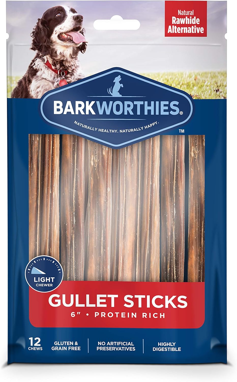 Barkworthies 6 Inch Beef Gullet Sticks - 12 Count (Pack of 1) - Protein-Packed, Supports Dental Health, Quick Hollow Snack, Great for Older Canines or Teething Puppies