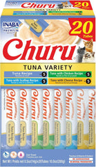 INABA Churu Cat Treats, Lickable, Squeezable Creamy Purée Cat Treat with Green Tea Extract & Taurine, 0.5 Ounces Each Tube, 20 Tubes, Tuna Variety Box