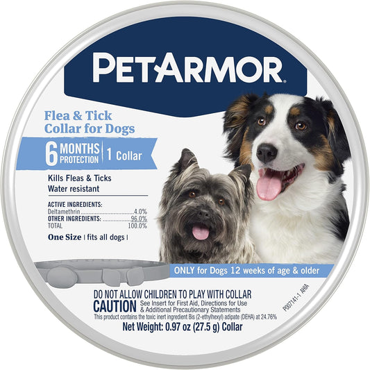 PetArmor Flea & Tick Collar for Dogs, Kills Fleas & Ticks, Long Lasting Protection for 6 Months, Water Resistant, One Size Fits All.