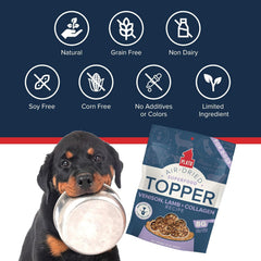 PLATO Pet Treats Dog Food Toppers - Air-Dried Dog Food Toppers for Dry Food - with Collagen to Support Skin and Coat Health - Venison, Lamb and Collagen Recipe