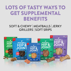 DOGSWELL Hip & Joint Dog Treats 100% Meaty, Grain Free, Glucosamine Chondroitin & Omega 3, Chicken Soft Strips 12 oz