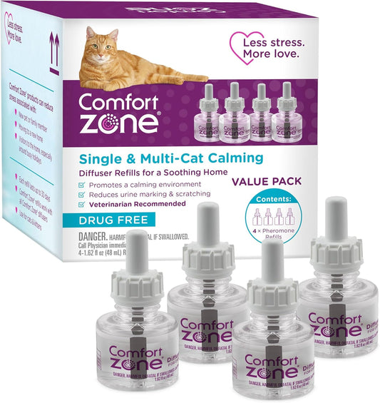 Comfort Zone Single & Multi-Cat Calming Diffuser Refills for A Soothing Home, 192 ml, Pack of 4
