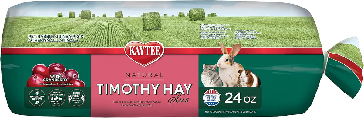 Kaytee All Natural Timothy Hay Plus Cranberries For Guinea Pigs, Rabbits & Other Small Animals, 24 Ounce