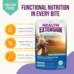 Health Extension Grain Free Chicken & Turkey Dry Dog Food- Whole Foods Ingredients Formula with a Blend of Turmeric & Antioxidants for All Life Stages Dogs