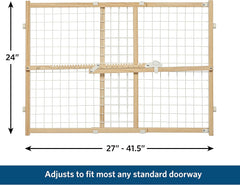 MidWest Homes for Pets Wire Mesh Pet Safety Gate, Pressure Mounted Dog Gate, Natural Wood & White Powder Coated Wire Mesh
