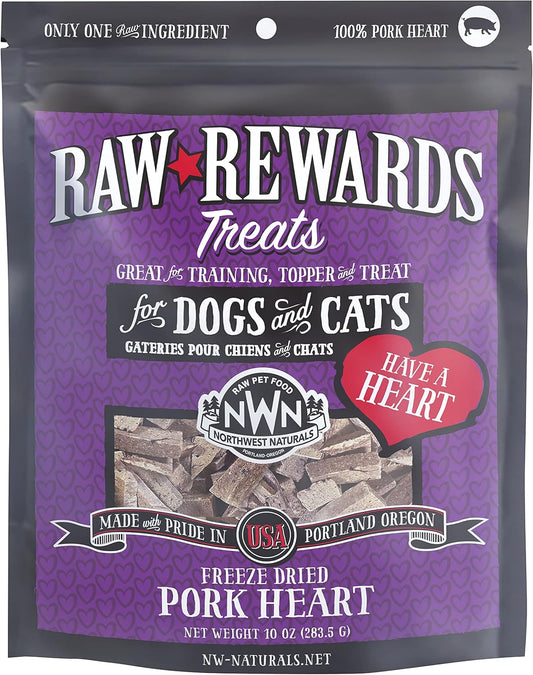 Northwest Naturals Raw Rewards Freeze-Dried Pork Heart Treats for Dogs and Cats - Bite-Sized Pieces - Healthy, 1 Ingredient, Human Grade Pet Food, All Natural, Proudly Made in USA