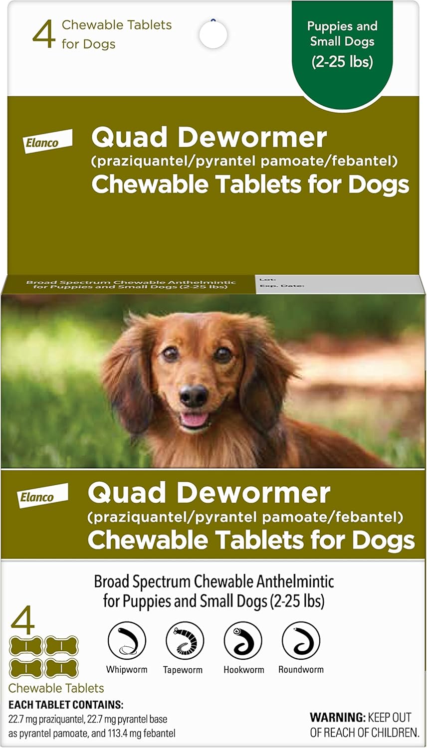 Elanco Chewable Quad Dewormer for Dogs, , 4 Chewable Tablets, White