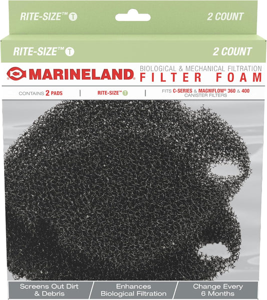 Marineland Filter Foam, 2 Count, Supports Biological and Mechanical Aquarium Filtration, Rite-Size T, Fits C-Series and Magniflow 360 and 400 Canister Filters