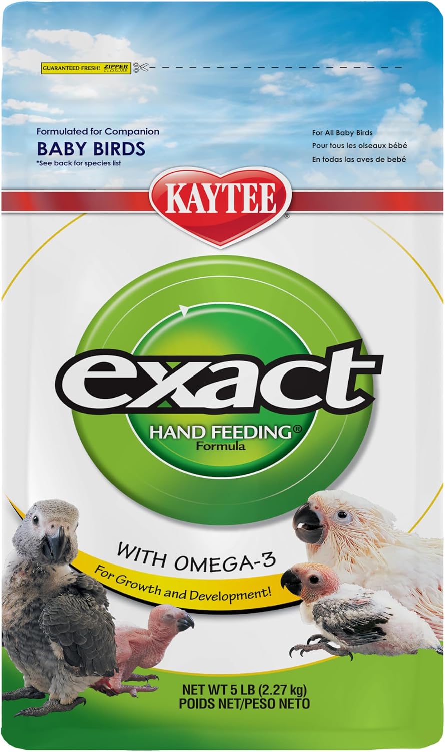 Kaytee Exact Hand Feeding Pet Bird Baby Food For Parrots, Parakeets, Lovebirds, Cockatiels, Conures, Cockatoos, and Macaws, 5 Pound