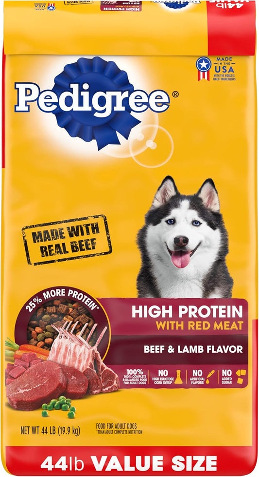 Pedigree High Protein Adult Dry Dog Food Beef and Lamb Flavor Dog Kibble 44 lb