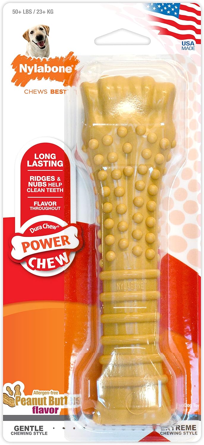 Nylabone Textured Knuckle Bone Power Chew Toy for Dogs, Durable & Tough Dog Toys for Aggressive Chewers, Peanut Butter Flavor, X-Large - Over 50 Ibs, 1 Count