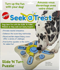 SPOT Seek A Treat Slide' N Turn Puzzle -Interactive Dog Puzzle Toy for Small, Medium & Large Smart Dogs and Cats, Squeaky, Enrichment and Mentally Stimulating Toy for Training and Boredom Buster